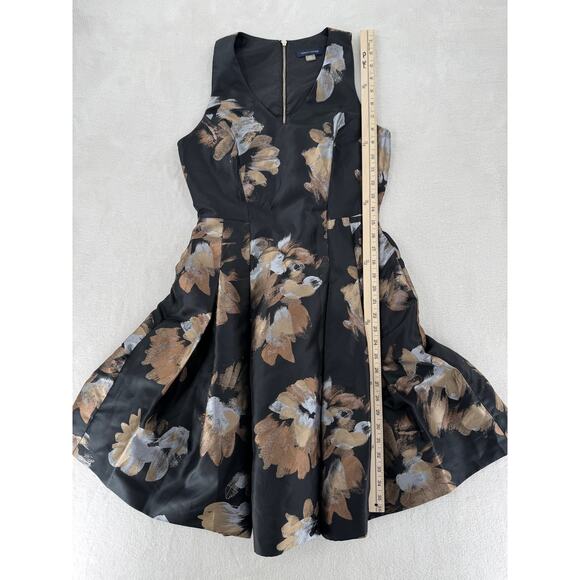 Tommy Hilfiger Black Gold Jacard Floral Dress Cocktail Party Silk LBD S 4 - Picture 9 of 11